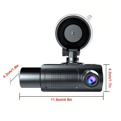 Dashcam 3 canaux avec vision nocturne infrarouge et application smartphone – Caméra avant, arrière et intérieure avec enregistrement en boucle, objectif grand angle, carte mémoire 64 Go/512 Go en option pour voitures, camions et covoiturage