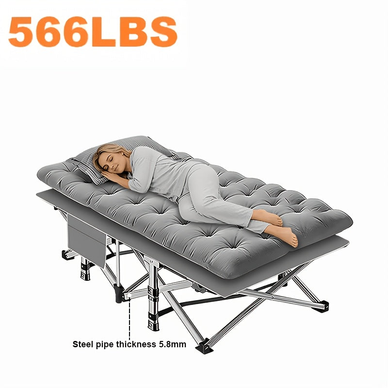 Lit d'appoint pliant robuste et lit de camp – Capacité de 256/347 kg, options de 170 cm/200 cm, matelas en option, lit de voyage portable pour adultes pour le camping, la terrasse et les invités