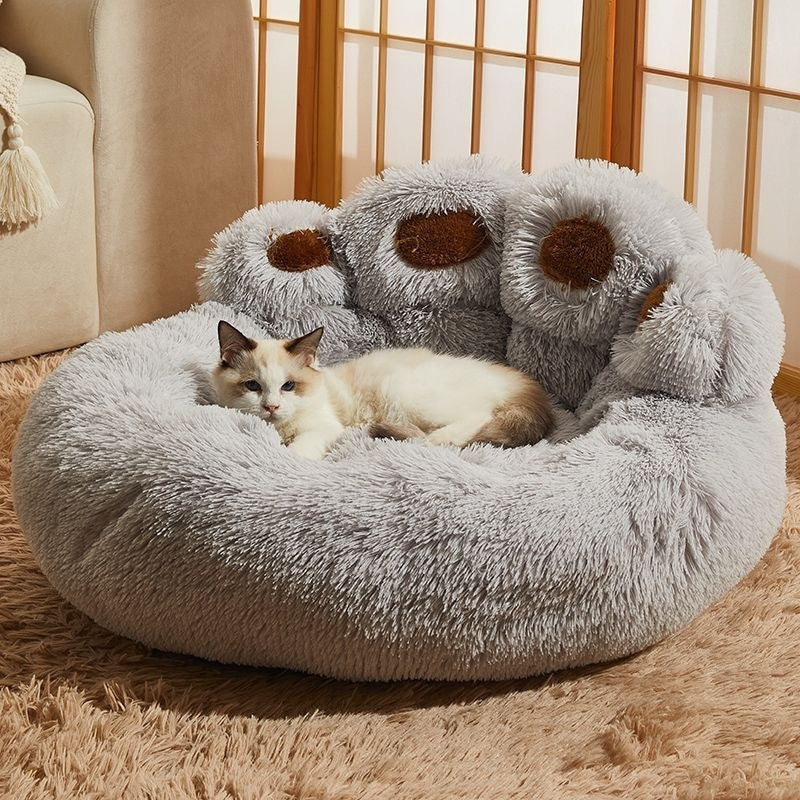 Panier pour animaux en forme de patte d'ours, peluche douce et chaude, lit douillet façon canapé rembourré pour chiens et chats, 6 couleurs : gris, rose, café, tailles M, L, XL, XXL, XXXL, lit d'hiver confortable pour chien et chat