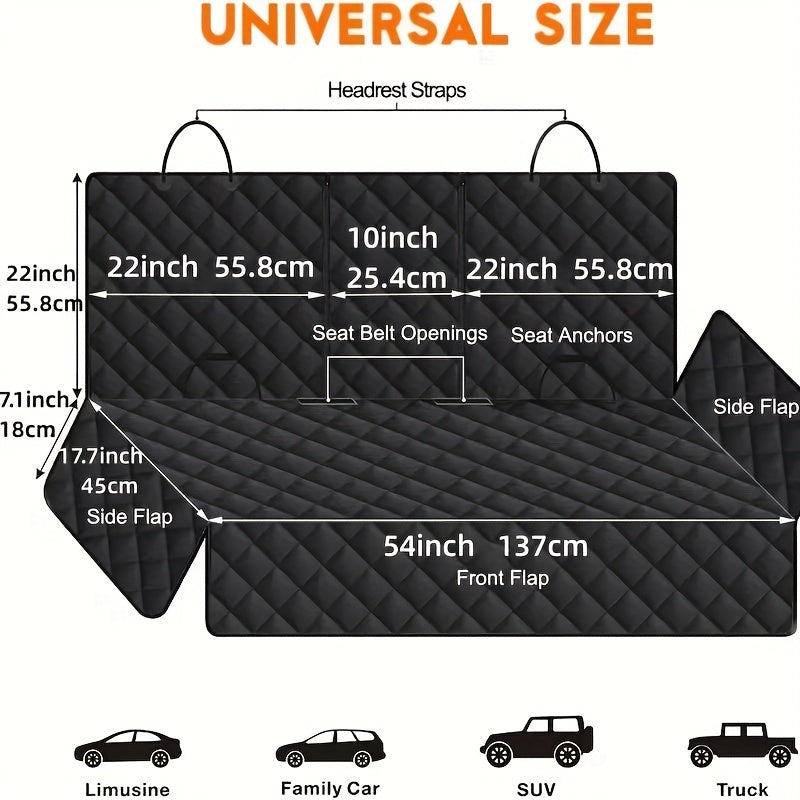 Housse de siège arrière fractionnable 60/40 pour voitures, camions et VUS – Protection de siège arrière imperméable pour animaux et enfants, 100 % polyester facile à nettoyer, ajustement universel, noir