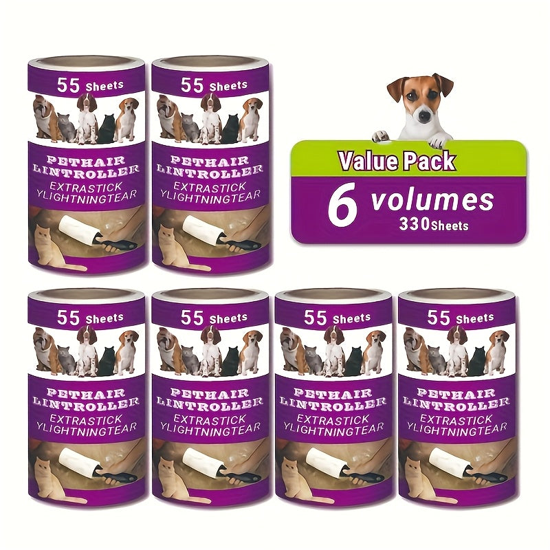 Rouleau adhésif anti-poils d'animaux avec recharges - Rouleau collant ultra-adhésif pour poils de chien et de chat sur les meubles, tapis et vêtements - Kit de rouleau anti-peluches portable (4, 6, 10 ou 15 pièces)