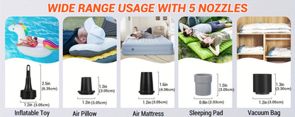Pompe à air électrique portable 2600 mAh rechargeable par USB – Gonflage ultra-rapide pour matelas pneumatique, bouée, sacs de rangement sous vide et sacs de couchage, pompe de camping compacte et légère pour l'extérieur