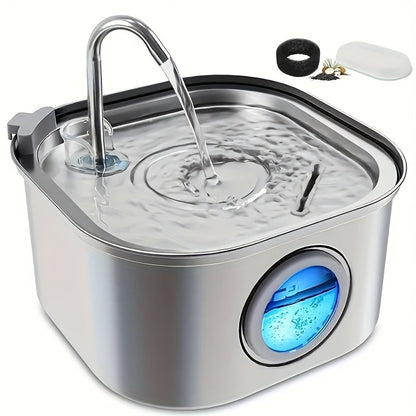 3.2L Automatic Cat & Dog Water Fountain – Stainless Steel Pet Water Dispenser with Multi-Filtration System, Visible Window, Motion Sensor, 2 Flow Modes, Silent Pump, Easy to Clean, for Cats Dogs Rabbits