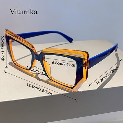 Lunettes d'ordinateur anti-lumière bleue œil de chat pour femmes – Monture color block légère et tendance, verres transparents en polycarbonate, lunettes mode avec étui pour la protection des yeux devant les écrans, cadeau de fête
