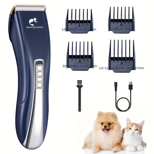 Tondeuse professionnelle pour animaux, rechargeable par USB, sans fil, silencieuse, pour chiens et chats, toutes races, usage domestique ou salon, noir et bleu