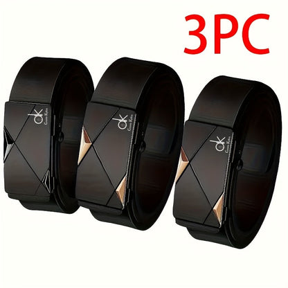 Lot de 3 ceintures pour hommes en cuir de vachette véritable avec boucle automatique en alliage – Ceintures habillées style « business casual » pour homme, réglables et durables, cadeau idéal pour lui