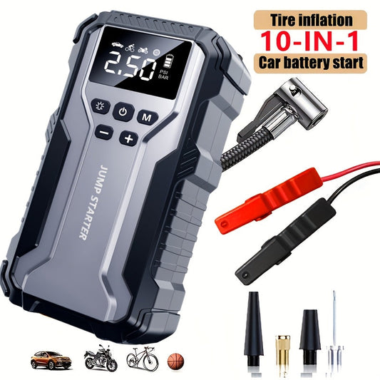 Portable Car Jump Starter Kit Multi-Function 12V Battery Booster with LED Flashlight SOS Rescue Light Air Pump for Cars Trucks Emergency Power Accessory