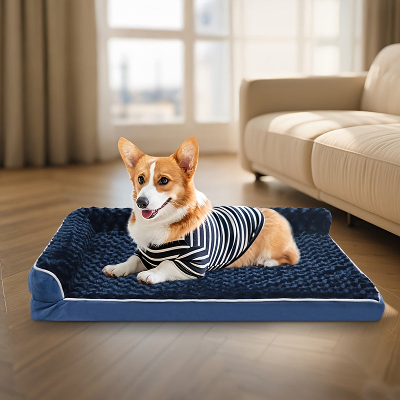 Canapé-lit pour grand chien en forme de L – Canapé pour animaux en tissu tricolore avec housse amovible et base antidérapante, lit orthopédique pour un sommeil profond, pour chiens de grande et moyenne taille