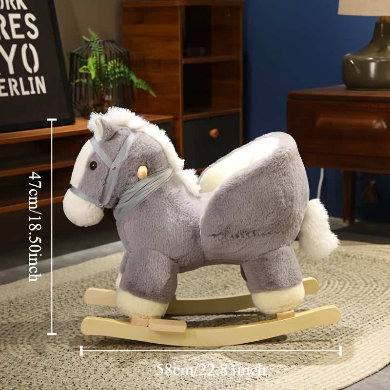 Cheval à bascule pour nourrissons et tout-petits - Jouet à chevaucher pour l'intérieur et l'extérieur, design en peluche gris, sûr pour les bébés et les jeunes enfants, cadeau d'anniversaire et de fête
