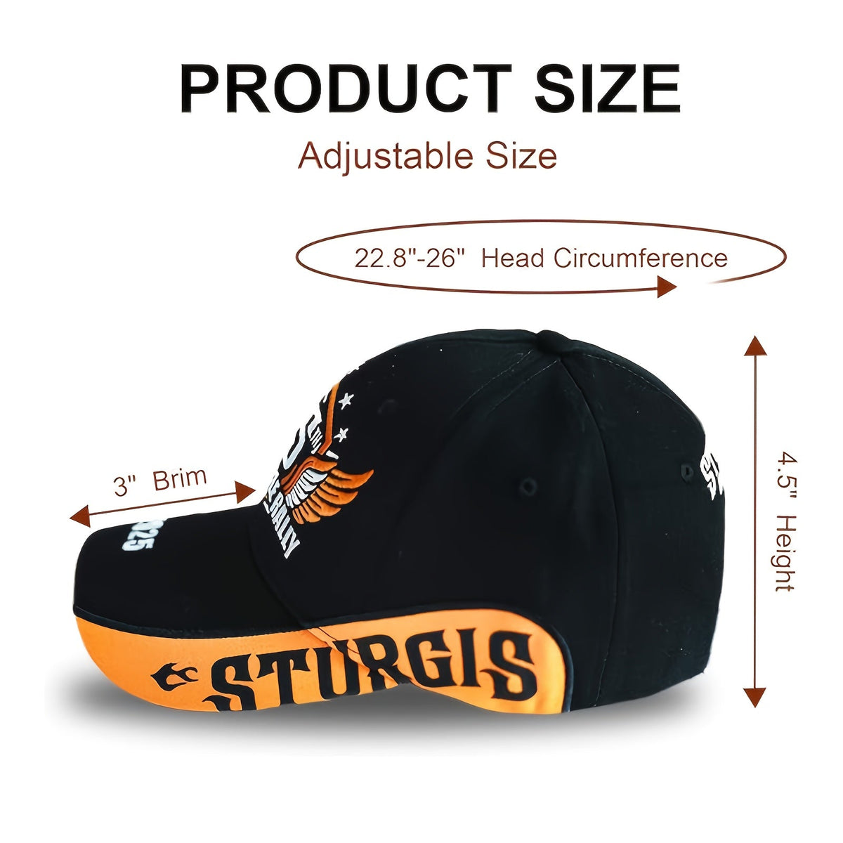 Casquette de baseball brodée Sturgis 2026 – Souvenir du 86e rassemblement de motards avec broderie 3D, coupe ajustable, cadeau idéal pour motards hommes et femmes