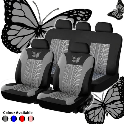 Housses de siège auto universelles pour véhicules 5 places - Motif papillon et pneu, tissu épais respirant et résistant à l'usure, ensemble complet de protection des sièges avant et arrière, convient à la plupart des voitures, camions et SUV