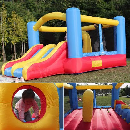 Château gonflable avec soufflerie pour enfants de 3 à 10 ans, grande structure de 3,6 x 2,7 m pour jardin avec double toboggan, parcours d'obstacles, vaste zone de saut, aire de jeu intérieure et extérieure pour fête d'anniversaire – Rouge, bleu, jaune