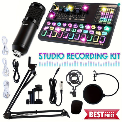 Kit de studio d'enregistrement pour podcast BM-800 avec carte son live, changeur de voix et écouteurs – Kit d'interface audio complet pour streaming, vlogging et diffusion en direct, plusieurs modèles disponibles