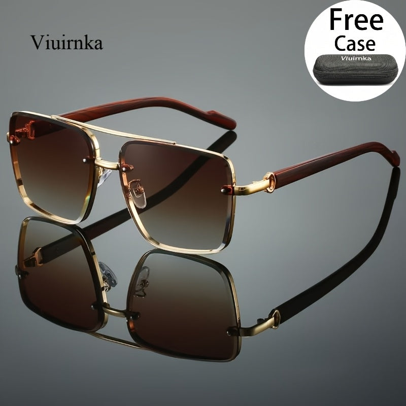 Lunettes de soleil carrées UV400 avec étui pour hommes et femmes – Monture rétro à double pont effet bois, lunettes unisexes style polarisé pour la conduite, les voyages, la plage et le style urbain, 7 couleurs