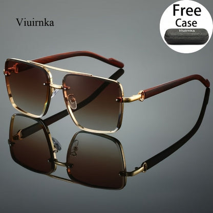 Lunettes de soleil carrées UV400 avec étui pour hommes et femmes – Monture rétro à double pont effet bois, lunettes unisexes style polarisé pour la conduite, les voyages, la plage et le style urbain, 7 couleurs