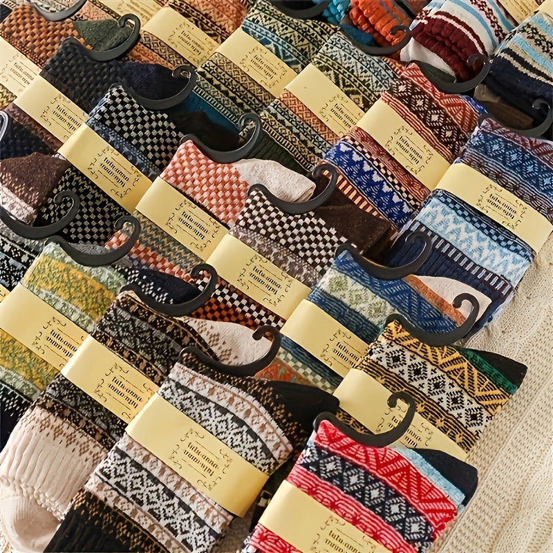 Lot de 5 paires de chaussettes d'hiver épaisses pour femmes, chaussettes en maille polyester 200 g/m² chaudes et douces à motif écossais vif pour la randonnée, le ski et le temps froid – Cadeau d'automne/hiver pour les fêtes
