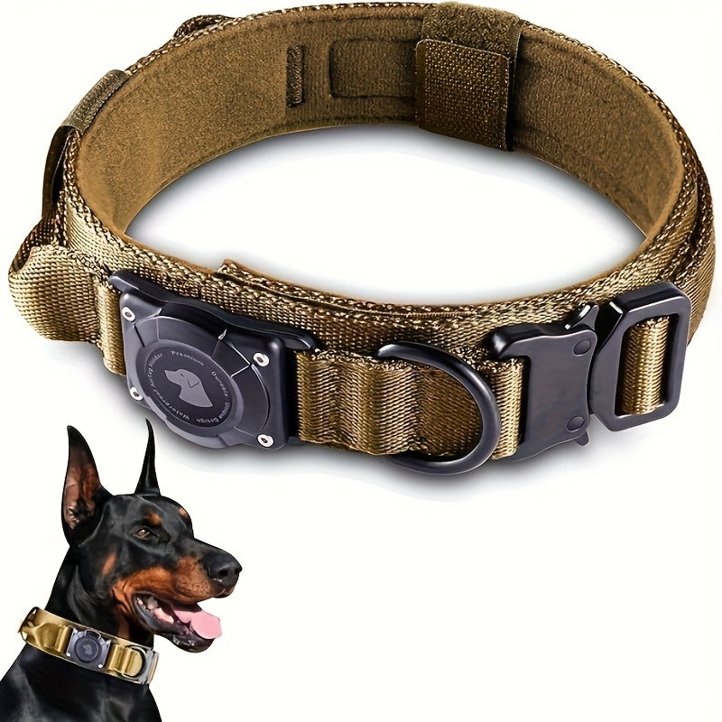 Collier tactique pour chien avec support AirTag et poignée – Nylon PC robuste, réglable M/L/XL pour chiens moyens et grands, collier de dressage de style militaire avec poignée de contrôle