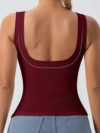 Women's Scoop Neck Tank Top Removable Chest Padding Slim Fit Casual Summer Sleeveless Top 8 Colors XS-XL