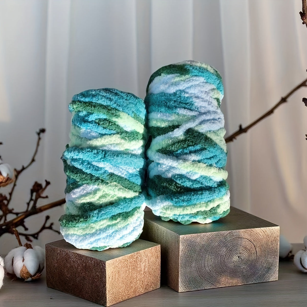 Fil chenille épais, 2 écheveaux de 500 g, laine pour tricot et crochet, rayé multicolore, polyester doux, extra épais, pelucheux, cadeau DIY pour femmes et hommes