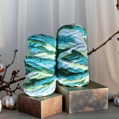 Fil chenille épais, 2 écheveaux de 500 g, laine pour tricot et crochet, rayé multicolore, polyester doux, extra épais, pelucheux, cadeau DIY pour femmes et hommes