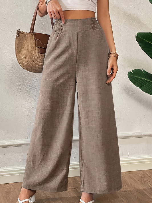 Pantalon large pour femme, décontracté, couleur unie, coupe ample, tissé, polyvalent, bas tendance, S M L XL XXL, Camel, Noir, Rouge foncé, Café