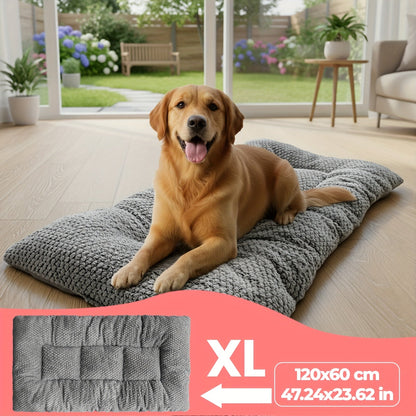 Extra Large Plush Dog Crate Pad Mattress - Thickened Ultra-Soft Polyester Dog Bed for Small Medium Large Dogs & Cats, Oversized Rectangular Kennel Mat with Reversible Pillow, Non-Slip Washable Pet Bed