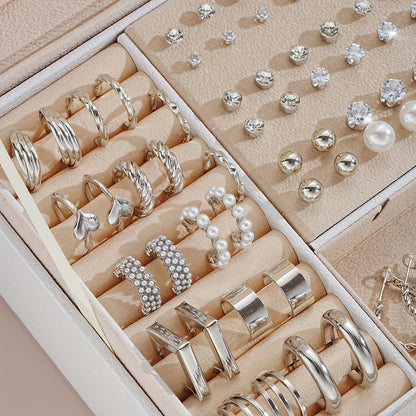 Ensemble de 102 boucles d'oreilles pour femmes – Styles géométriques, strass et anneaux torsadés, tiges en acier inoxydable hypoallergénique, cadeau de luxe léger pour le quotidien, les fêtes et les vacances