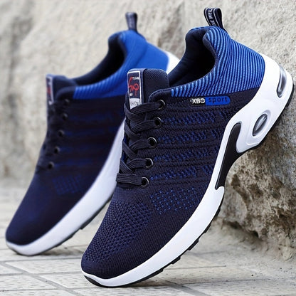 Baskets de sport à coussin d'air pour hommes – Chaussures décontractées à lacets respirantes avec semelle antidérapante, noir et blanc ou noir et bleu, pointures US 6,5–11,5, style urbain sportif