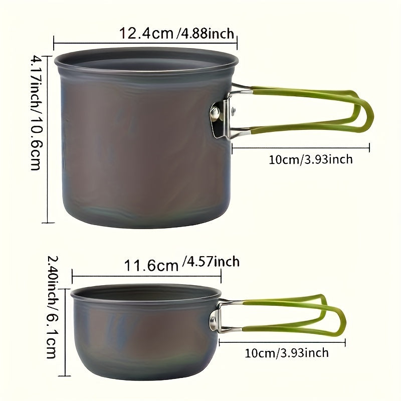 Ensemble de cuisine de camping en acier inoxydable 304 avec rangement pliable – Casserole compacte et durable avec couteaux et fourchettes pour randonnée, pique-niques et camping, vert et orange, kit de cuisine de camping léger