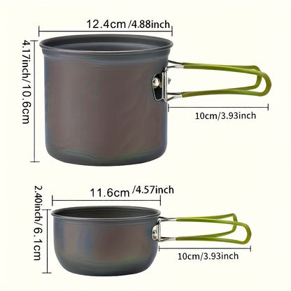 Ensemble de cuisine de camping en acier inoxydable 304 avec rangement pliable – Casserole compacte et durable avec couteaux et fourchettes pour randonnée, pique-niques et camping, vert et orange, kit de cuisine de camping léger