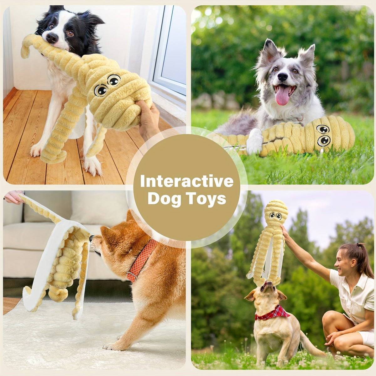 Jouet pour chien en peluche poulpe couineur – Jouet interactif à mâcher pour chiots et chiens, jouet animal doux pour le nettoyage des dents, idéal pour les races de petite, moyenne et grande taille, cadeau mignon, 5 couleurs