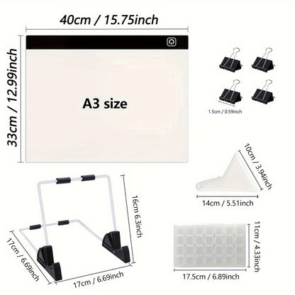 LED Light Pad for Diamond Painting A2 A3 A4 A5 USB Powered Adjustable Brightness Light Board Kit for Tracing Sketching Drawing Animation Stencil Art Craft with Optional Bracket & Drill Pen