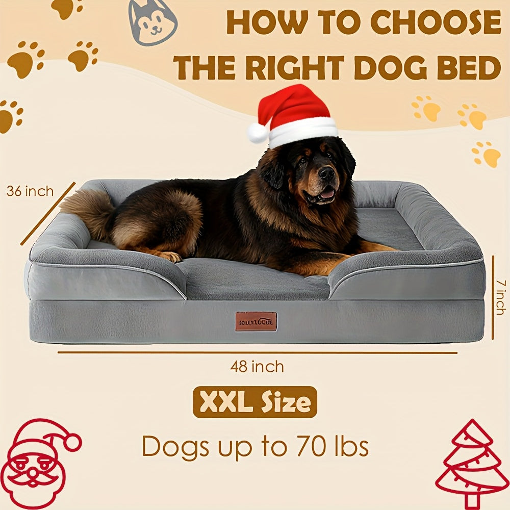 Canapé-lit pour chien extra large, 100 % mousse de soutien, traversin sur 4 côtés, housse amovible et lavable, fond antidérapant, soutien articulaire, lit pour animal de compagnie doux et chaud, gris, M L XL XXL, toutes races