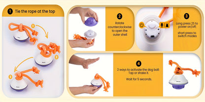 Jouet balle roulante automatique pour chien avec corde, activé par le mouvement, enregistrement vocal, rechargeable par USB, jouet interactif stimulant pour petits et moyens chiens, anti-ennui, gris et blanc