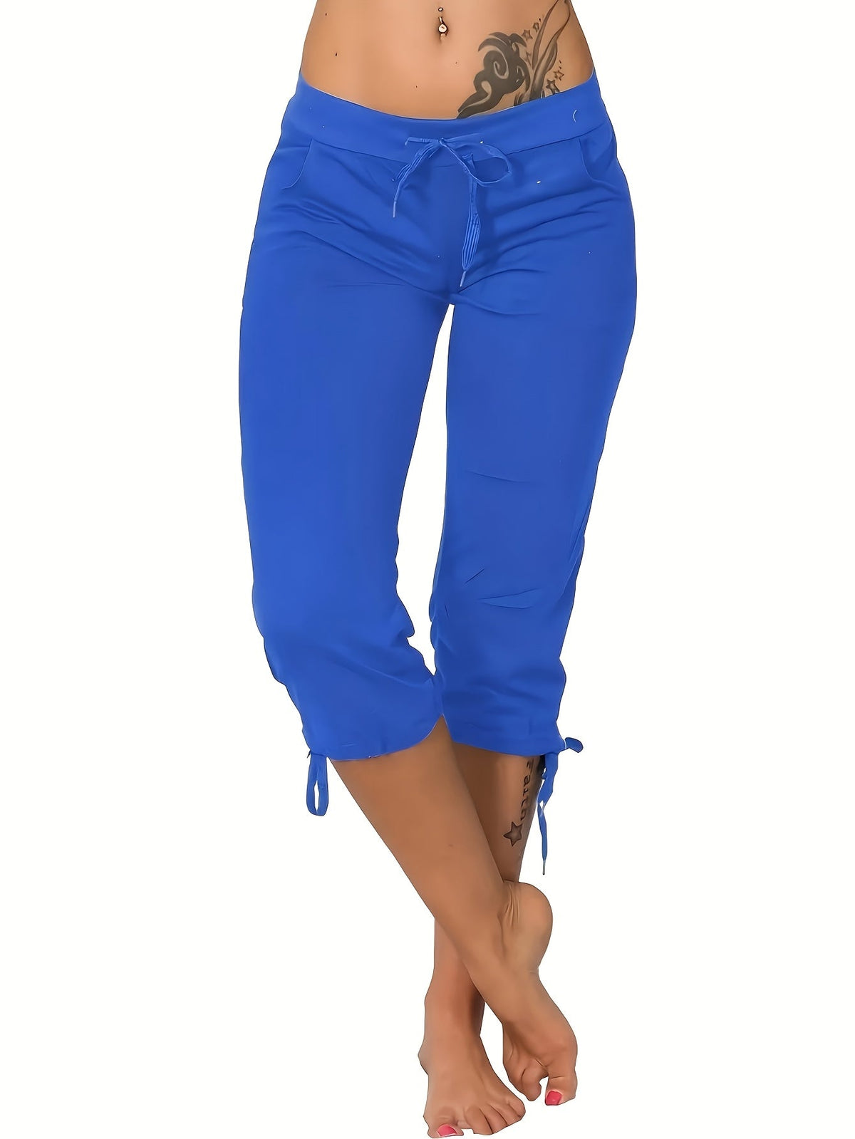 Lot de 4 pantalons courts légers pour femme – Pantacourts amples à taille cordon, bas d'été décontractés et respirants, tailles S-XXL, assortiments de couleurs variés
