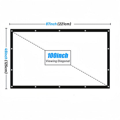 Écran de projection portable 100 pouces 4K HD 16:9 – Écran de cinéma pliable anti-plis pour intérieur et extérieur, angle de vision large 160° à projection double face pour home cinéma, camping, fêtes et présentations