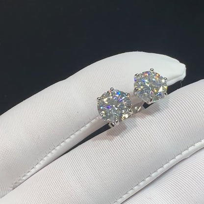 Boucles d'oreilles puces en moissanite, couleur D, pureté VVS, taille ronde brillant, argent sterling 925 – Options de 1 ct à 10 ct, pochette en velours et chiffon de polissage inclus, cadeau idéal pour un anniversaire, Noël et la Saint-Valentin (4,25 g)