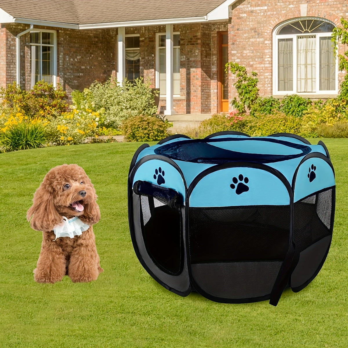 Enclos pliable octogonal pour animaux, niche toutes saisons et lit pour chat – Cage pour chiens et chats en tissu Oxford résistant aux rayures, parc portable pliable pour intérieur, extérieur, camping et voyage
