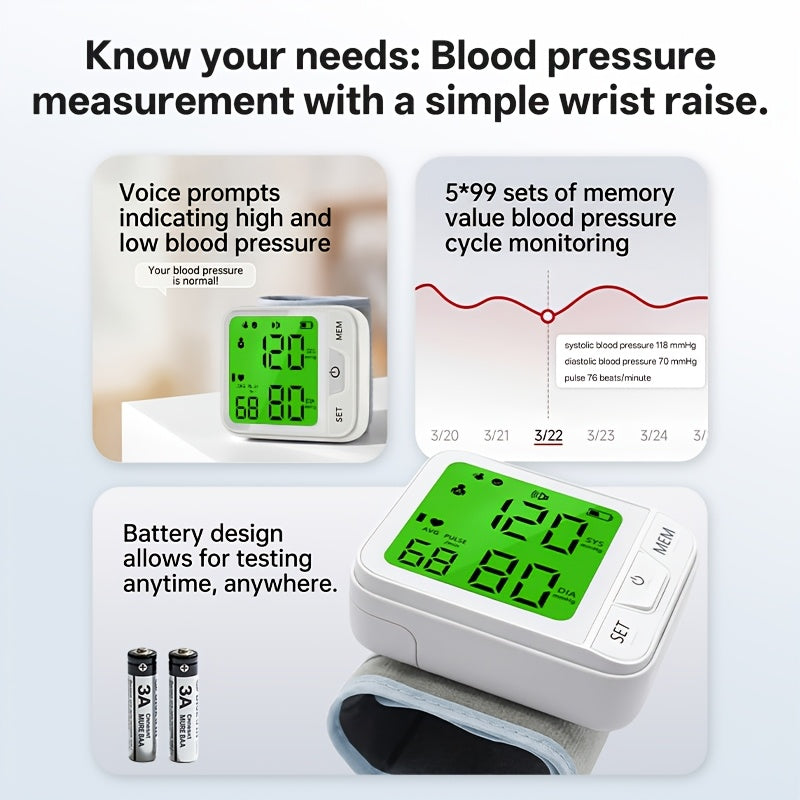 Tensiomètre au poignet numérique automatique – Grand écran LCD, fréquence cardiaque, détection de l'arythmie, portable pour usage domestique, seniors et adultes