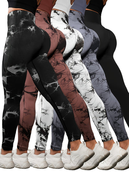 Lot de 5 leggings taille haute pour femme avec maintien abdominal – Pantalons de sport doux et extensibles pour le yoga, la course et l'entraînement, tailles S-L, 3 assortiments de couleurs