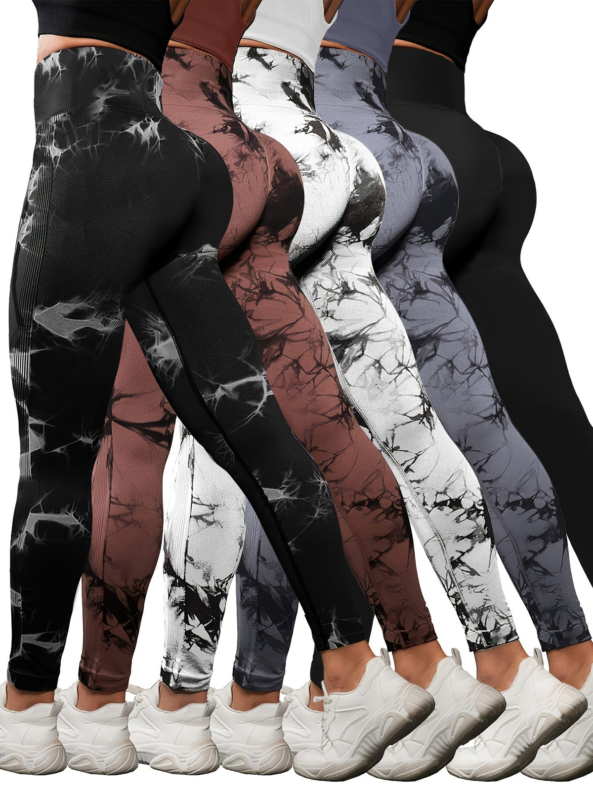 Lot de 5 leggings taille haute pour femme avec maintien abdominal – Pantalons de sport doux et extensibles pour le yoga, la course et l'entraînement, tailles S-L, 3 assortiments de couleurs