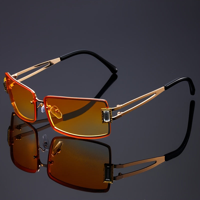 Lunettes de fête carrées à strass pour femmes et hommes – Accessoire de festival hip-hop audacieux, décoration en cristaux de luxe, choix de couleurs, étui et chiffon de nettoyage inclus