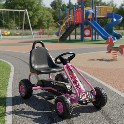 Kart à pédales pour enfants de 3 à 6 ans, voiture à pédales à 4 roues avec siège réglable, frein à main, roues antidérapantes, kart de course extérieur pour garçons et filles - Bleu, vert, rouge, rose