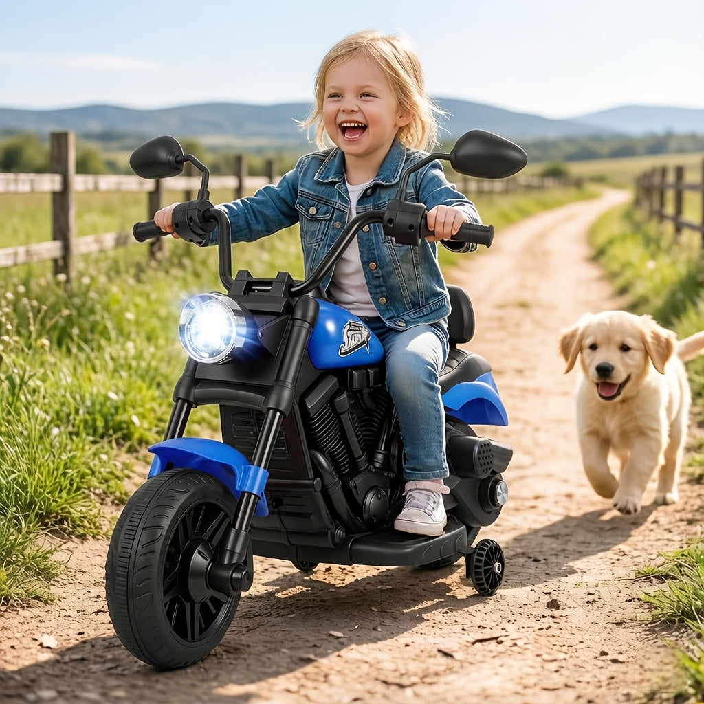 Moto électrique pour enfants – Jouet porteur pour garçons et filles de 3 ans et plus – Moteur 25 W, roulettes amovibles, phares LED, musique, démarrage à un bouton, moto à batterie pour tout-petits et jeunes enfants