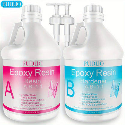 Kit de résine époxy ultra transparente en 2 parties, sans bulles, résistante au jaunissement, autonivelante pour comptoirs, tables rivière, moulage, revêtement, travaux manuels - 32oz 72oz durcissement rapide 1 gallon avec pompe