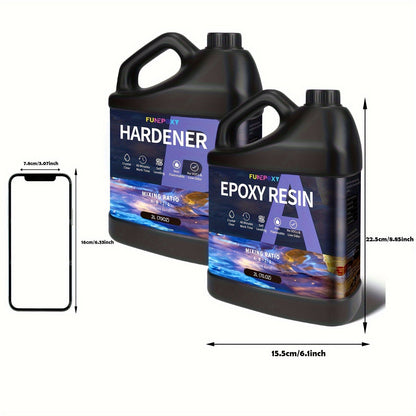 Kit de résine époxy cristalline FUNEPOXY, rapport 1:1, autonivelante, fini ultra-brillant pour dessus de table, comptoirs de bar, tables à bord brut, résine de coulage, création de bijoux, 16oz, 32oz, 64oz, 1 gallon, 2 gallons