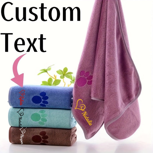 Serviette pour animal de compagnie personnalisée avec nom brodé et empreinte de patte, serviette de bain super absorbante pour chiens, chats, chiots et chatons, cadeau pour bain, natation et toilettage, marron, violet, bleu