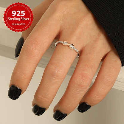 Bague « 8 chanceux » pour femme en argent sterling 925 – Incrustation de zircone cubique, design bicolore, anneau empilable élégant, tailles 5-10, bijou raffiné pour mariage et cadeau