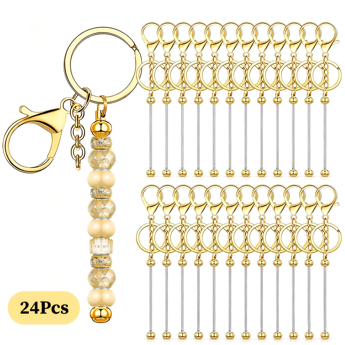 Kit de porte-clés à perler en acier inoxydable – 12 et 24 pièces, pendentifs en métal avec breloques pour loisirs créatifs, cadeaux de Noël et d'Halloween, doré, argenté et or rose