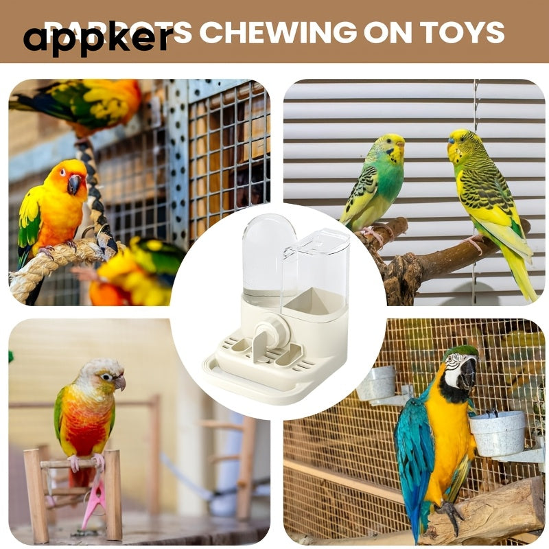 Mangeoire et abreuvoir 2-en-1 suspendus avec perchoir - Récipient multifonction pour nourriture et eau pour oiseaux en cage, sans électricité, accessoire pour perruches et petits oiseaux